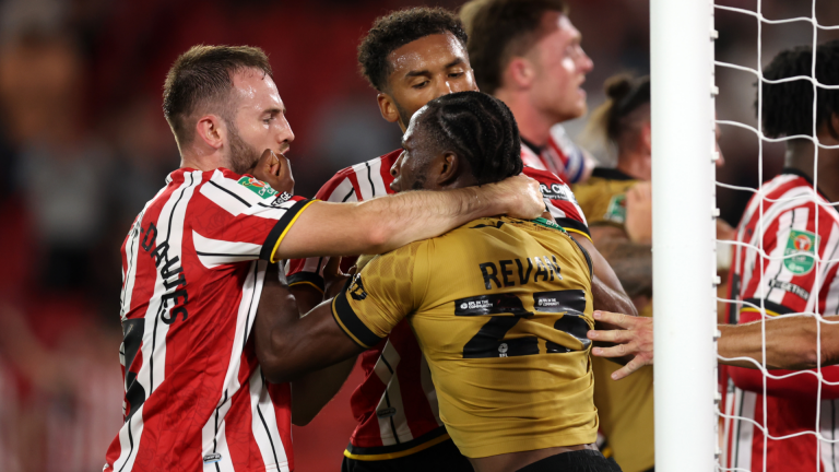 Wrexham's defeat to Sheffield United ends in mass brawl as Red Dragons crash out of Carabao Cup at first hurdle