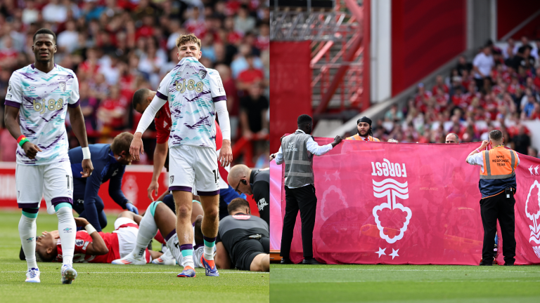 Horrific scenes as Nottingham Forest's Danilo is stretchered off after sickening leg injury just eight minutes into Premier League opener against Bournemouth