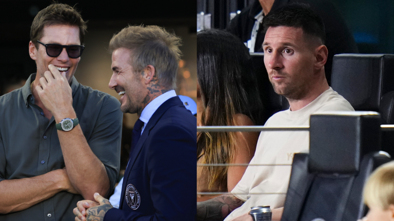 VIDEO: GOAT sightings! Lionel Messi & NFL legend Tom Brady join David Beckham in the stands for Inter Miami’s crucial MLS victory over FC Cincinnati