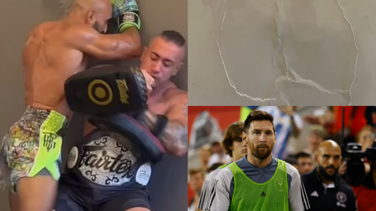 Lionel Messi's bodyguard is a beast! Yassine Chueko breaks a wall with savage MMA kick on training partner as he prepares for Inter Miami superstar's return to action