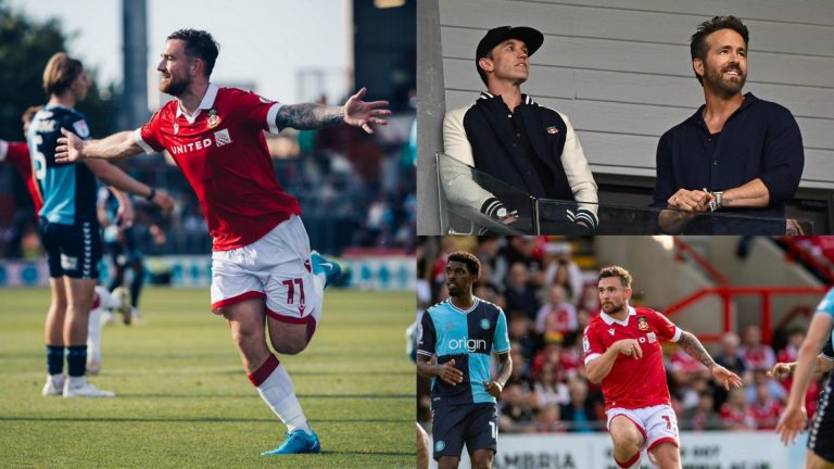 WATCH: Wrexham's Goal of the Season already?! Jack Marriott scores outrageous volley from outside the box against Wycombe, leaving Ryan Reynolds and Rob McElhenney stunned