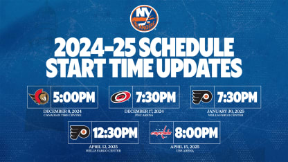 NHL Announces Updated Start Times for Islanders Games