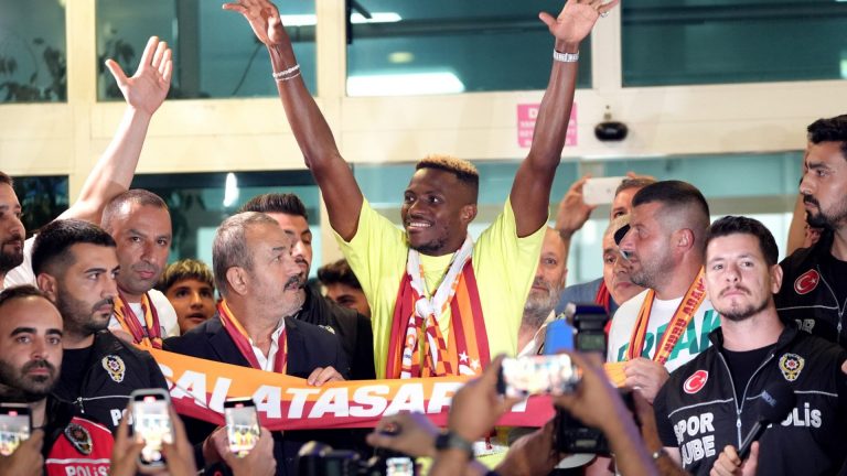 VIDEO: Victor Osimhen receives insane welcome from Galatasaray ultras after landing in Istanbul at 4am as Turkish club confirm 'official' transfer talks with Napoli