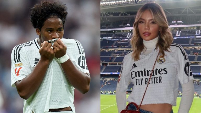 Endrick's proud new wife Gabriely Miranda poses in Real Madrid wonderkid's shirt & sends special message to Brazilian forward after seeing him score on Champions League debut