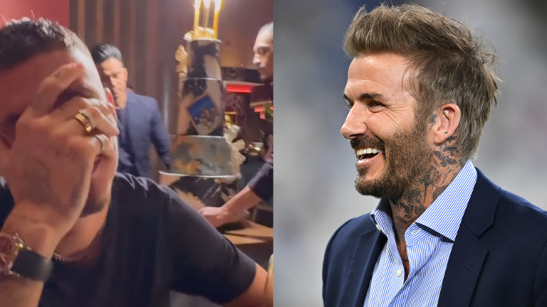 Embarrassing dad! David Beckham leaves son Romeo cringing with giant cake to celebrate 22nd birthday – with Las Vegas trip enjoyed after deciding against chasing Premier League football dream