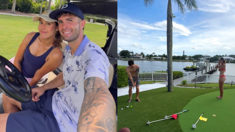 ‘You’re pretty good’ – USMNT star Christian Pulisic avoids disaster when flopping trick shot over the head of golf pro girlfriend Alexa Melton