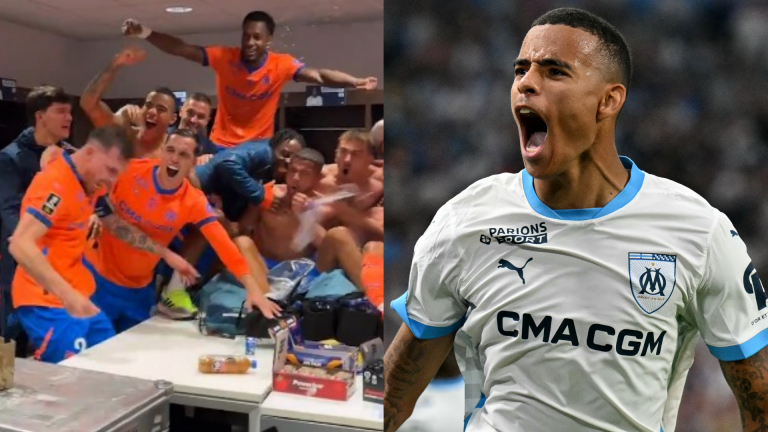 VIDEO: Mason Greenwood goes wild with Marseille team-mates in dressing room after last-gasp win over Lyon takes Roberto De Zerbi's side to Ligue 1 summit