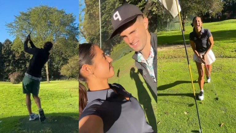 VIDEO: ‘How does it feel to date a really good golfer?’ – USMNT star Christian Pulisic jokes with girlfriend Alexa Melton during pitch & putt challenge in Italy