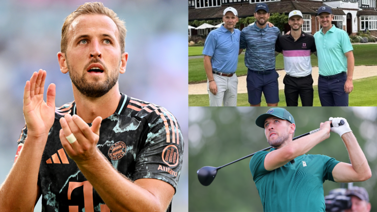 ‘Some talent’ – Harry Kane joins AC Milan legend Andriy Shevchenko, Ryder Cup winner Justin Rose & Tottenham playmaker James Maddison for star-studded round of golf