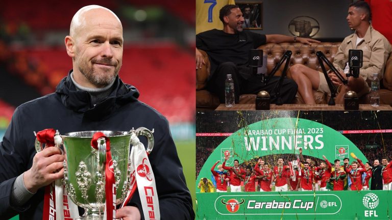 Rio Ferdinand risks angering Erik ten Hag as he LAUGHS about Man Utd winning Carabao Cup during Cristiano Ronaldo interview