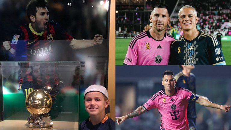 Present & future! 14-year-old wonderkid Cavan Sullivan meets ‘idol’ Lionel Messi after seeing Argentine superstar inspire Inter Miami to MLS win over the Philadelphia Union