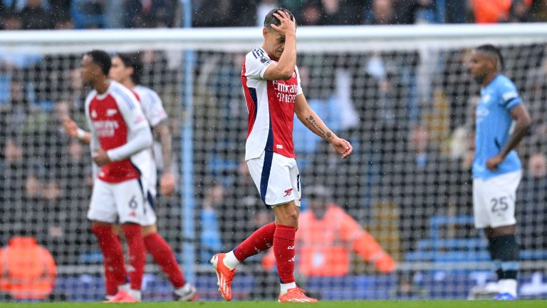 'RVP away to Barcelona vibes!' – Raging Arsenal fans scream 'corruption' as Leandro Trossard is sent off vs Man City after Jeremy Doku gets away with 'exact same thing'