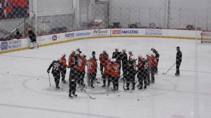 Guy Gaudreau serves as guest coach at Flyers practice