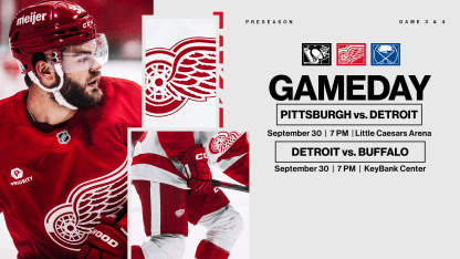 PREVIEW: Red Wings ready for preseason split-squad action, will host Penguins and visit Sabres on Monday